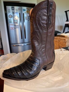 Women's Chocolate Brown Cayman Exotic Leather Heeled Boot